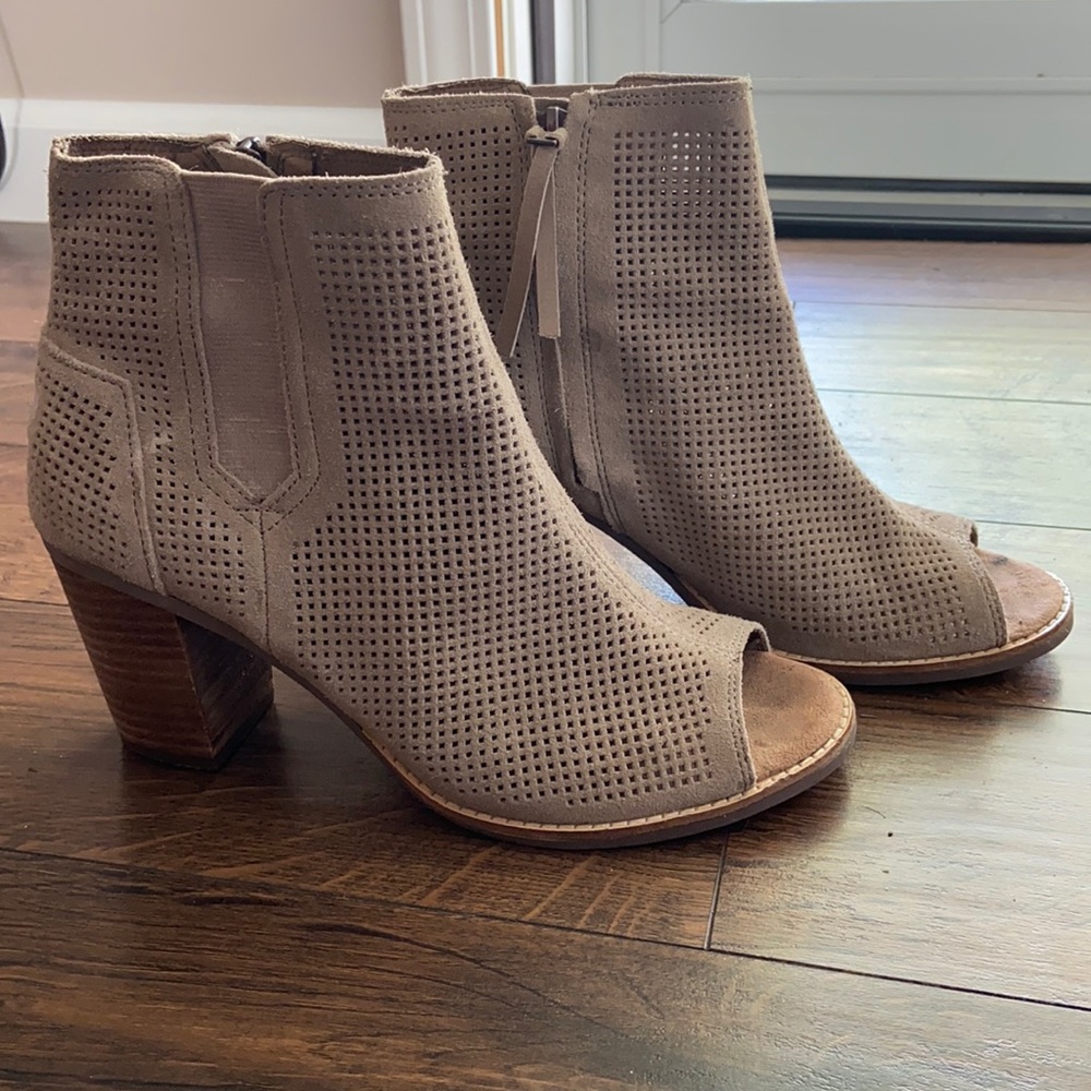 TOMS Suede Perforated Peep Toe Booties